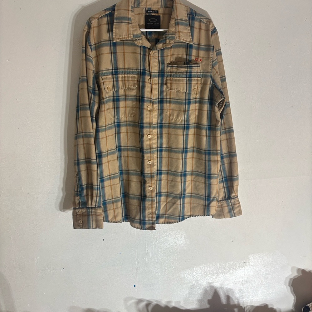 Oakley Beige and Blue Plaid Shirt